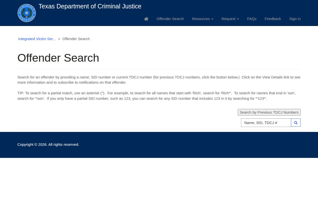 Kimble County records guide showing Texas TDCJ offender search